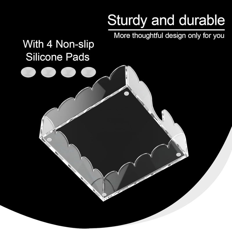 YAGELI Clear Acrylic Napkin Holder – Elegant Scalloped Tray for Cocktail, Bathroom, Kitchen & Dining – Flat Paper Towel & Disposable Napkin Organizer for Weddings, Bars, Hotels and Home(6.5x6.5in) - Image 5